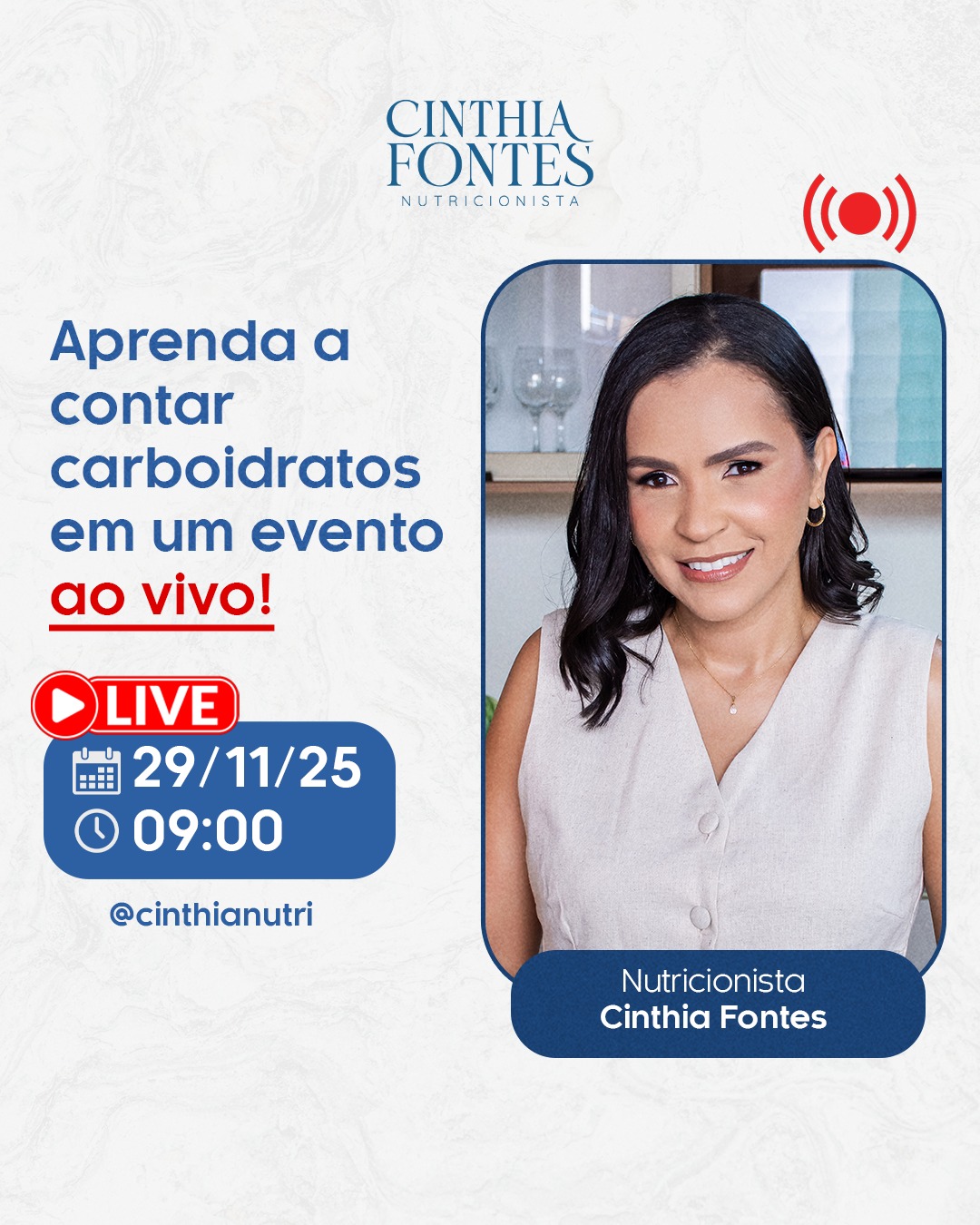 [Banner Promocional do Evento com a Nutricionista Cinthia Fontes]